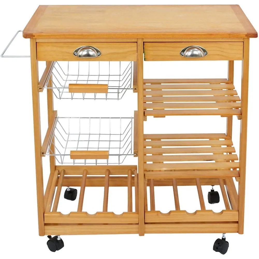 Wood Rolling Kitchen Island Storage Cart