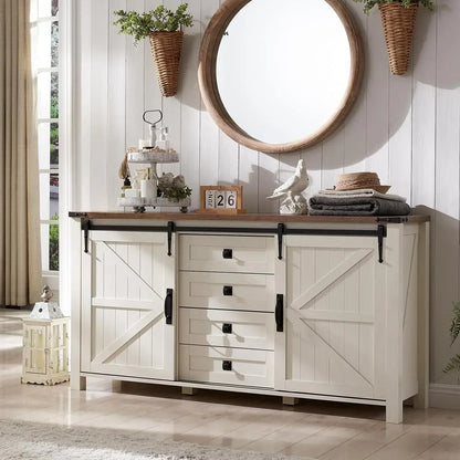 60" Farmhouse Buffet Cabinet w/Sliding Doors