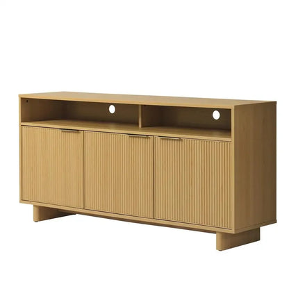 Natural Pine Wood Media Console Storage Cabinet