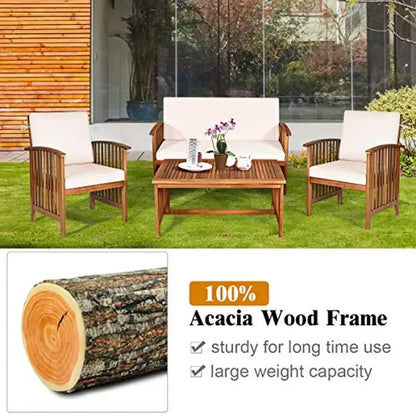 4-Piece Outdoor Acacia Wood Sofa Set and Coffee Table