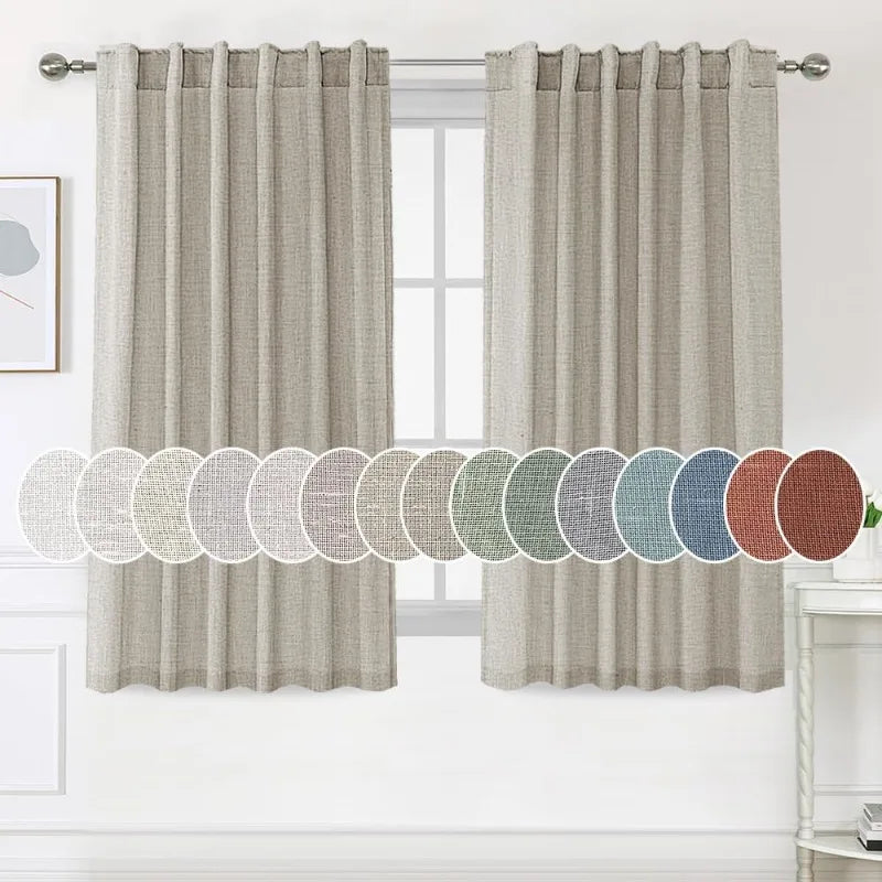 Natural Linen Curtains 108 inches Long for Living Room 2 Panels Back Tab Loop Pocket Linen Textured Light Filtering