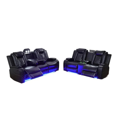 Power Leather Reclining Sofa Set