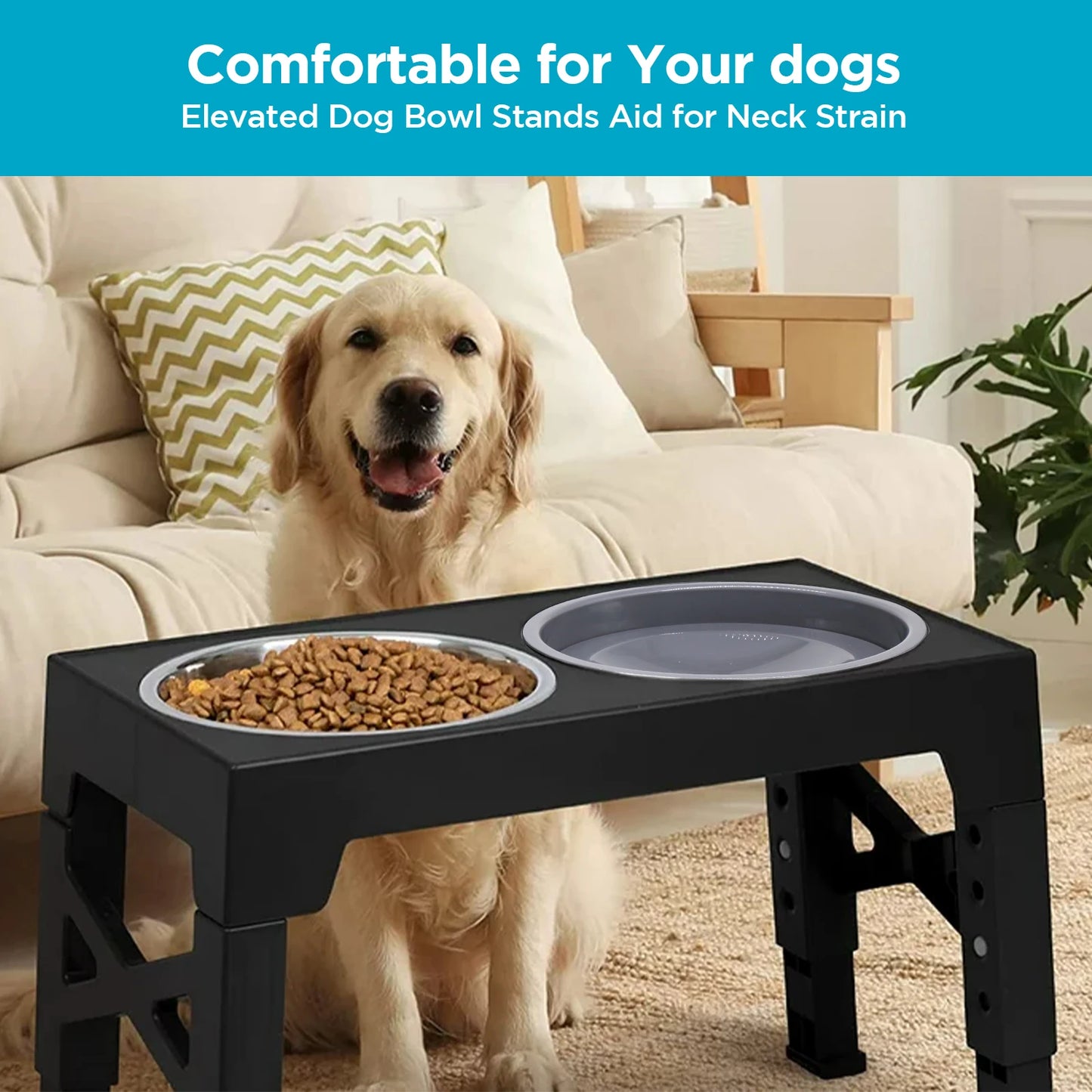 Adjustable Raised Dog Food & Water Bowl