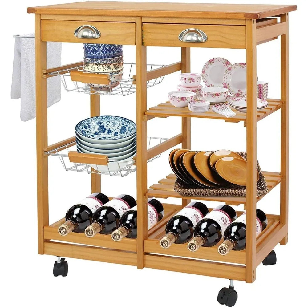 Wood Rolling Kitchen Island Storage Cart