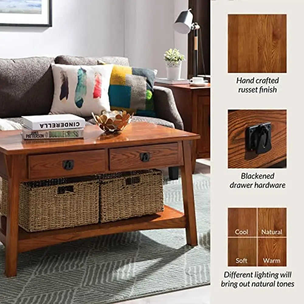 Mission Solid Wood Coffee Table with Drawers