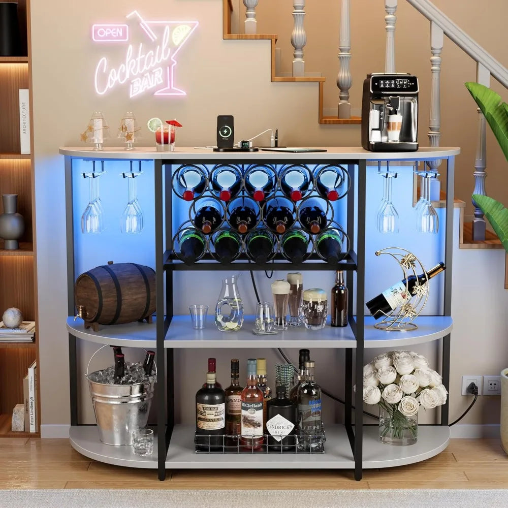 Wine Bar Cabinet with LED Lights