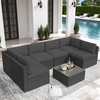 Outdoor Furniture 7Piec Set, Wicker Sectional