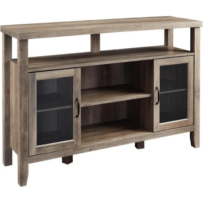 Tall Wood TV Stand with Open Storage