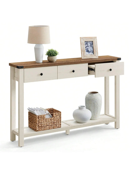 Console Table, with 3 Drawers, Open Storage Shelf