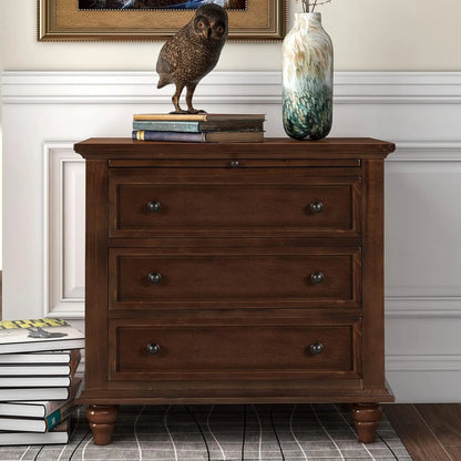 Black Wood Nightstand With 3 Storage Drawers