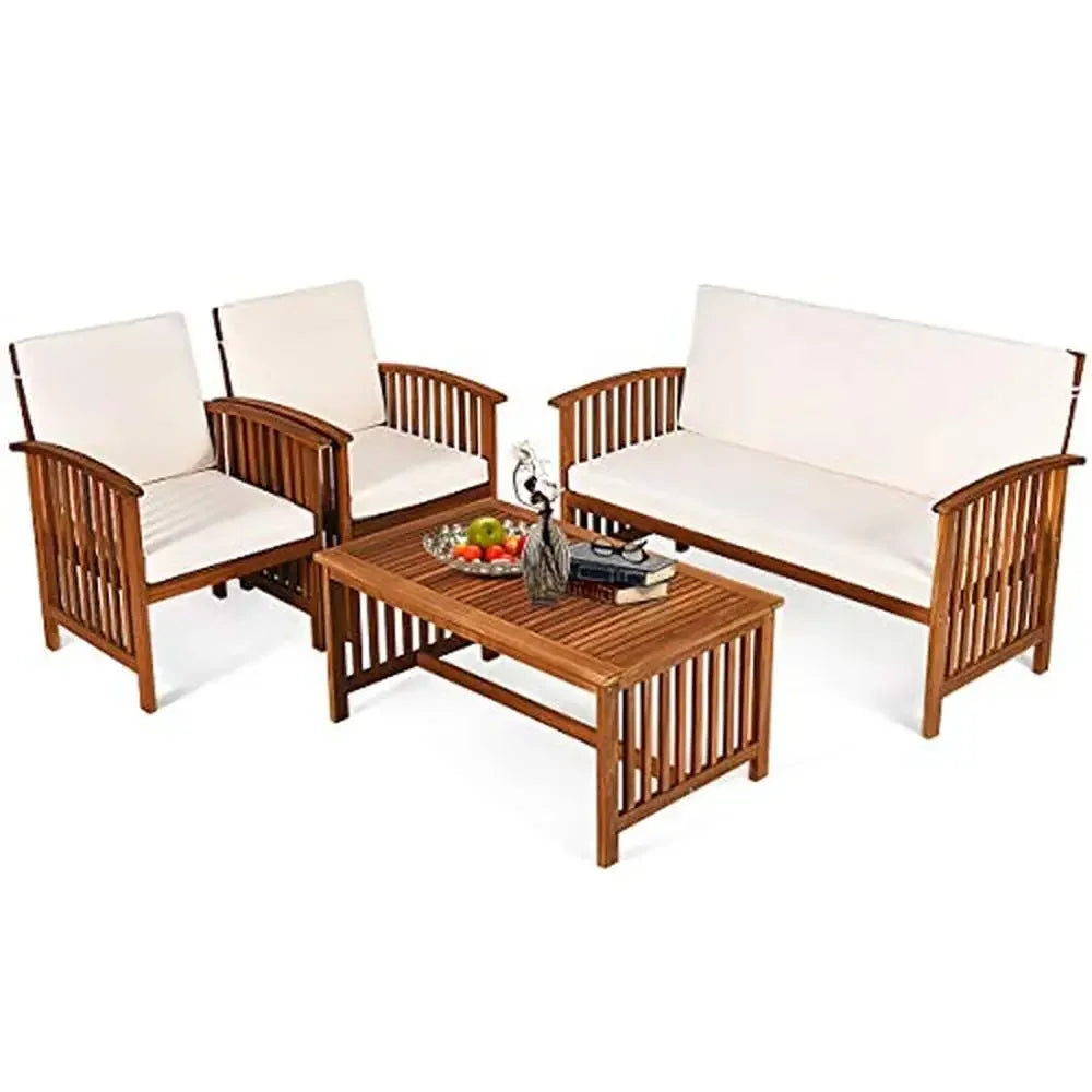 4-Piece Outdoor Acacia Wood Sofa Set and Coffee Table