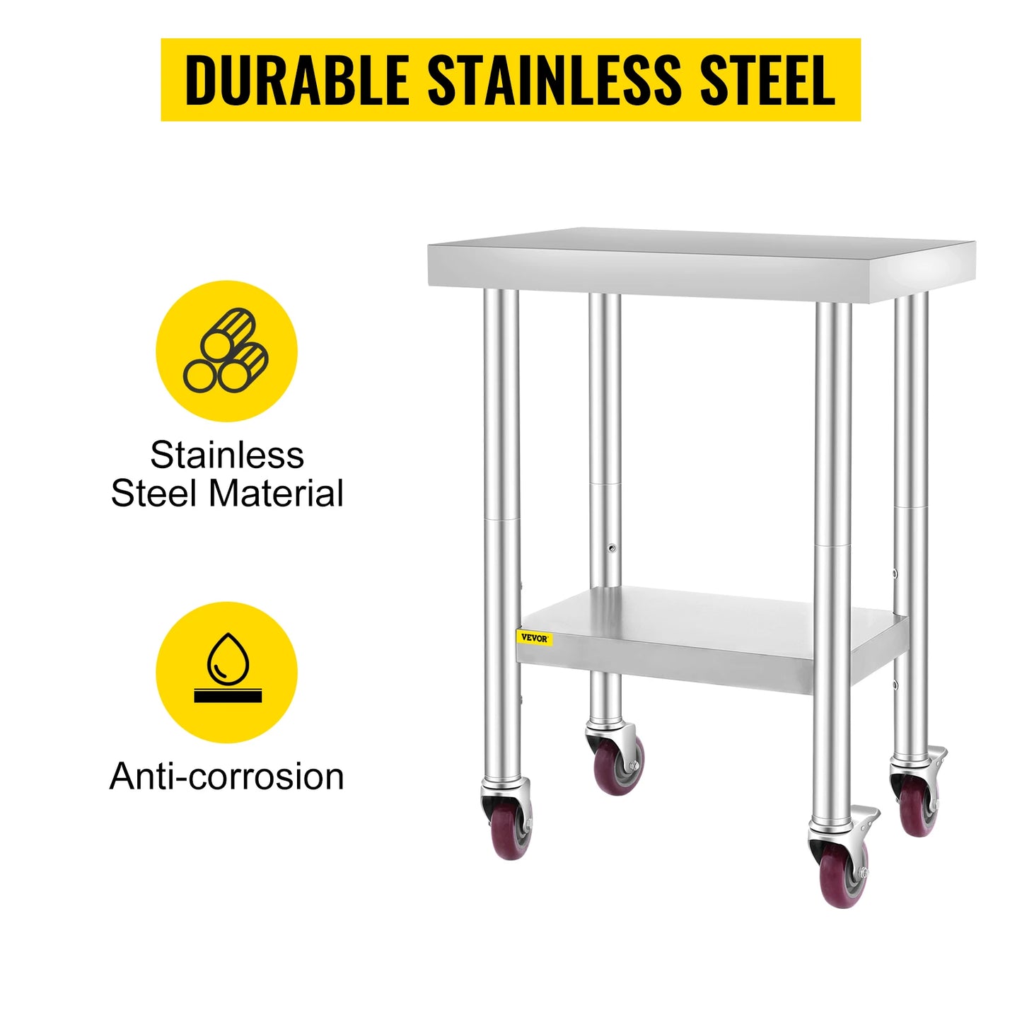 Stainless Steel Kitchen Worktable with Caster Wheels