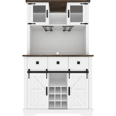 Rustic coffee bar wine cabinet with sliding barn doors and ample storage space