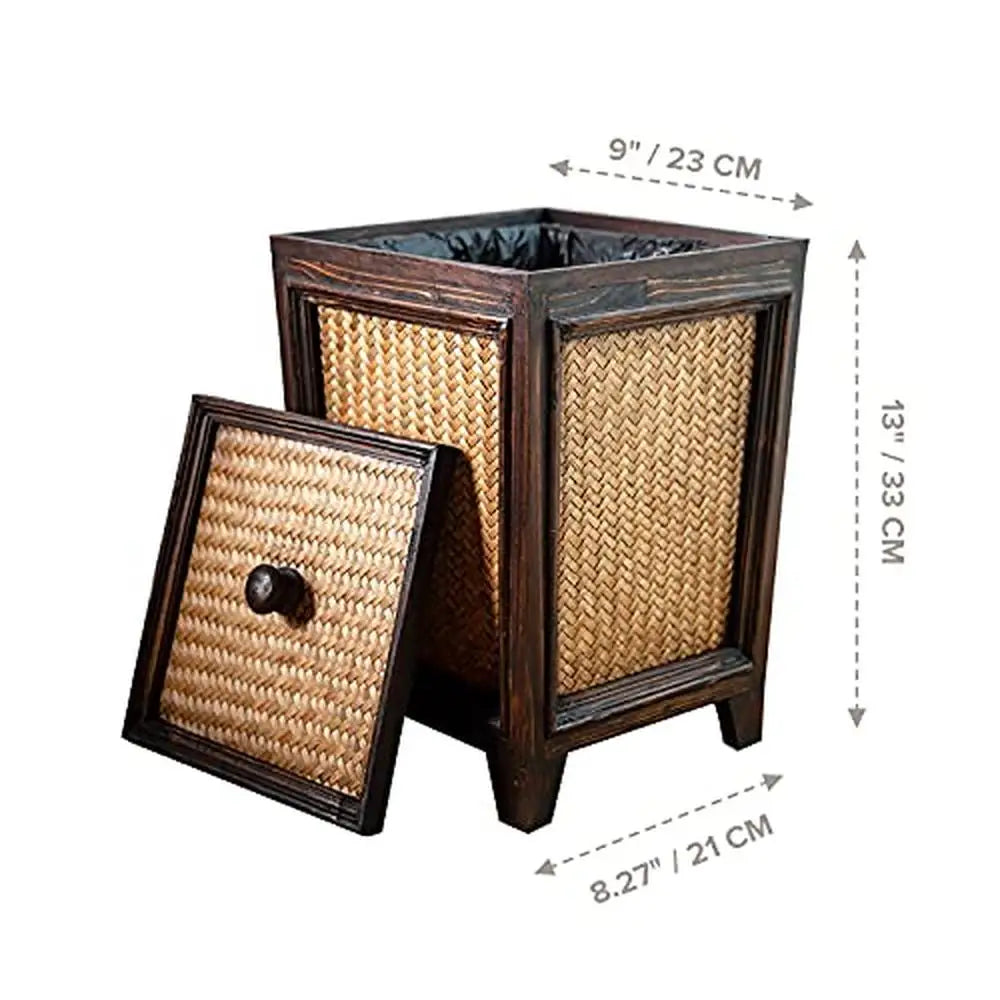 Hand-Woven Rattan Trash Can