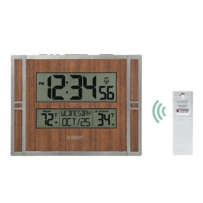 Atomic Digital Wall Clock Brown