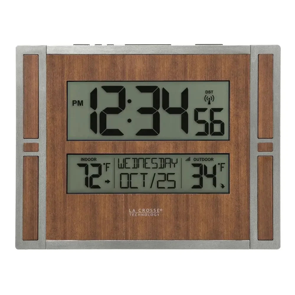 Atomic Digital Wall Clock Brown