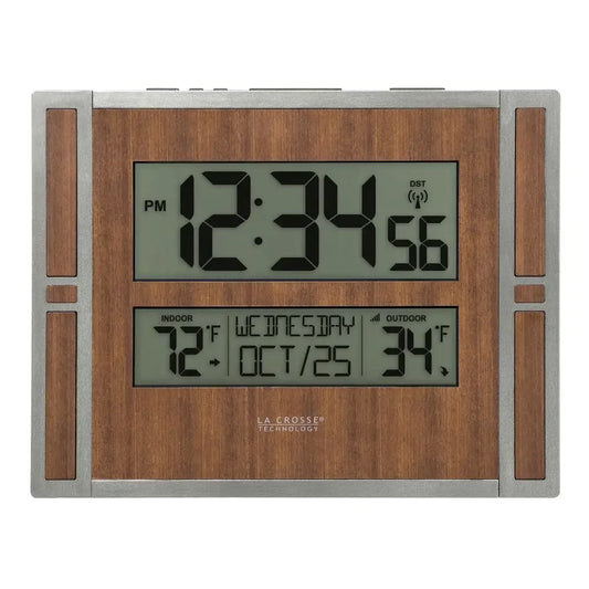 Atomic Digital Wall Clock Brown