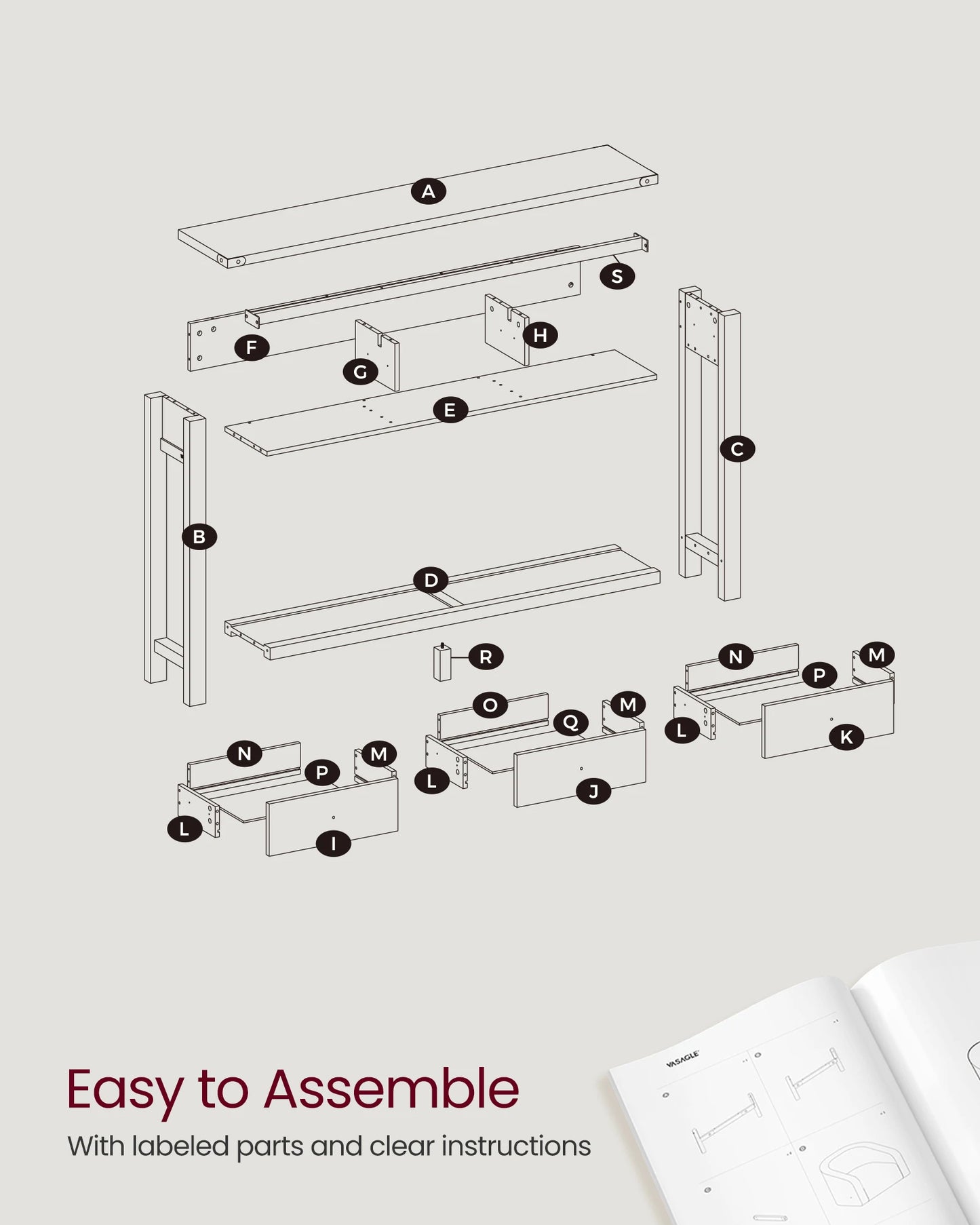 Console Table, with 3 Drawers, Open Storage Shelf