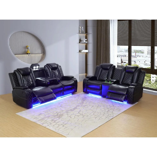 Power Leather Reclining Sofa Set